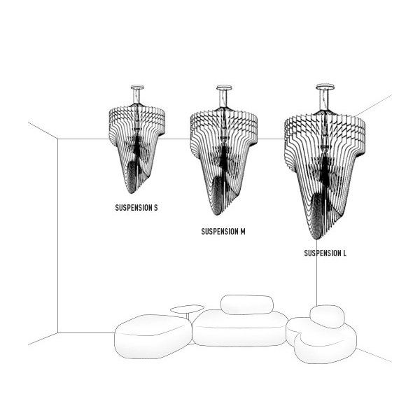 famiglia completa della lampada sospensione Aria transparent nei diametri cm.50, cm.60 e cm.70